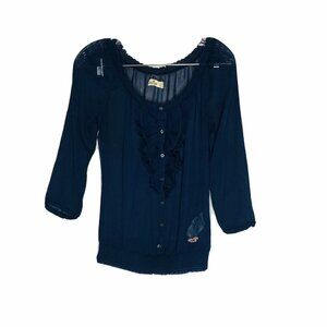 Holister Black Sheer Ruffle Popover Top S